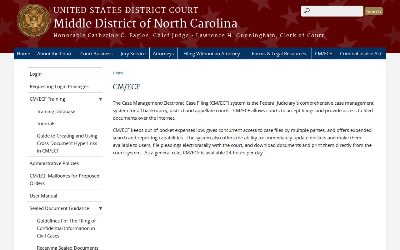 Guilford County case search distinction for Middle District federal CM ECF records