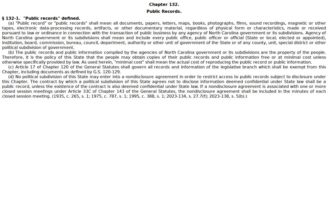 North Carolina public records statute page used for Guilford civil access context