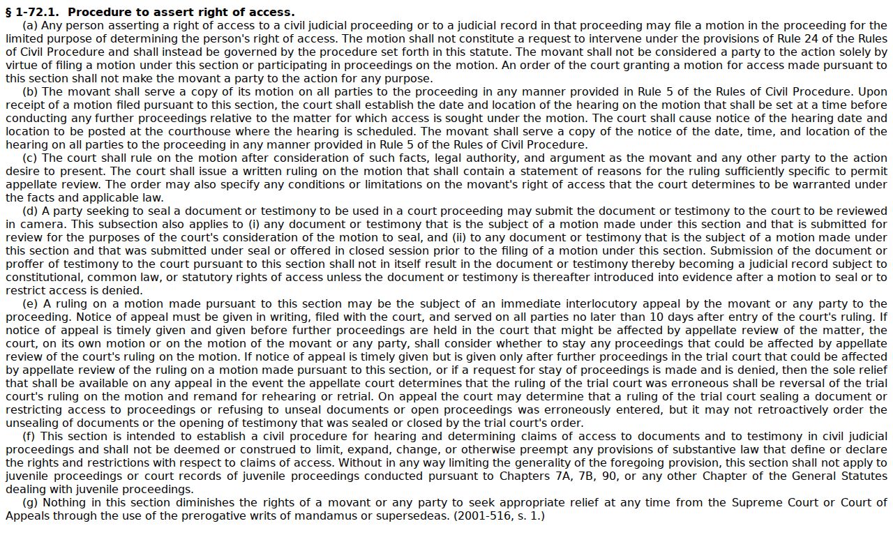 North Carolina civil judicial record access statute page