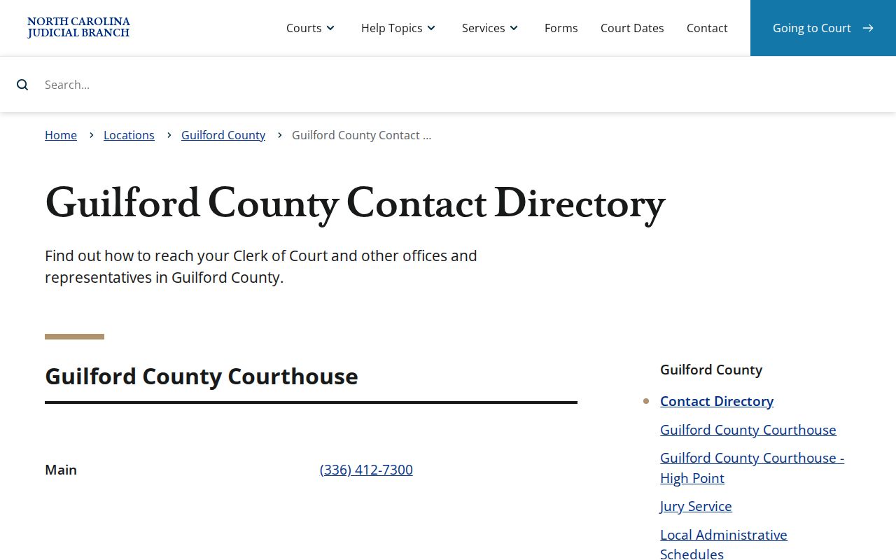 Guilford County court schedule contact directory for court date help