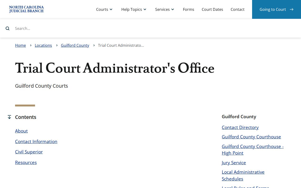 Guilford County court calendar Trial Court Administrator resources