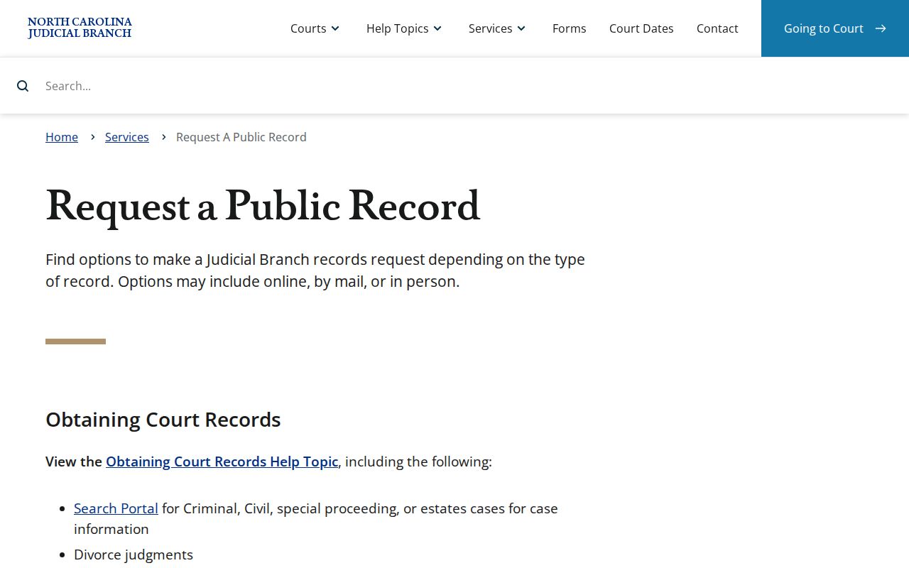 Guilford County court records Judicial Branch public-record request route