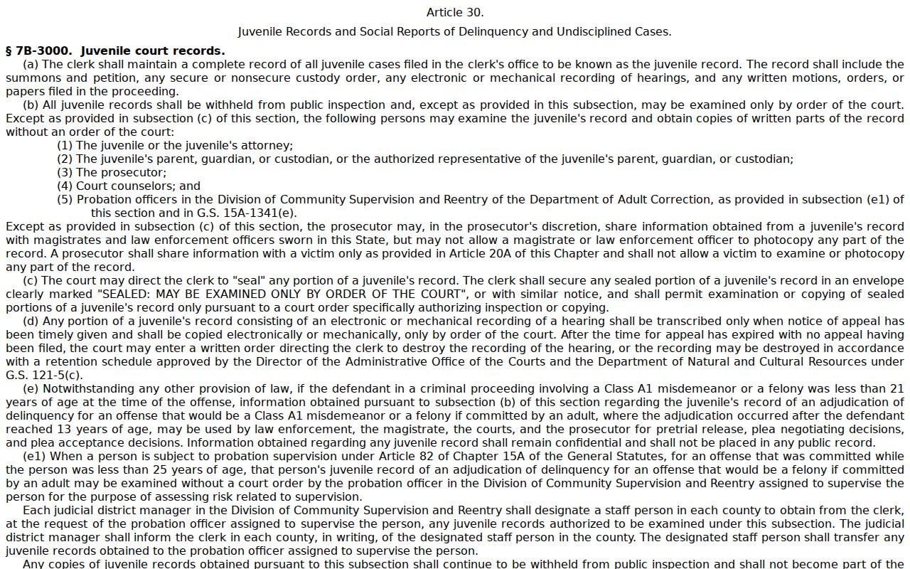 Guilford County court records juvenile confidentiality statute