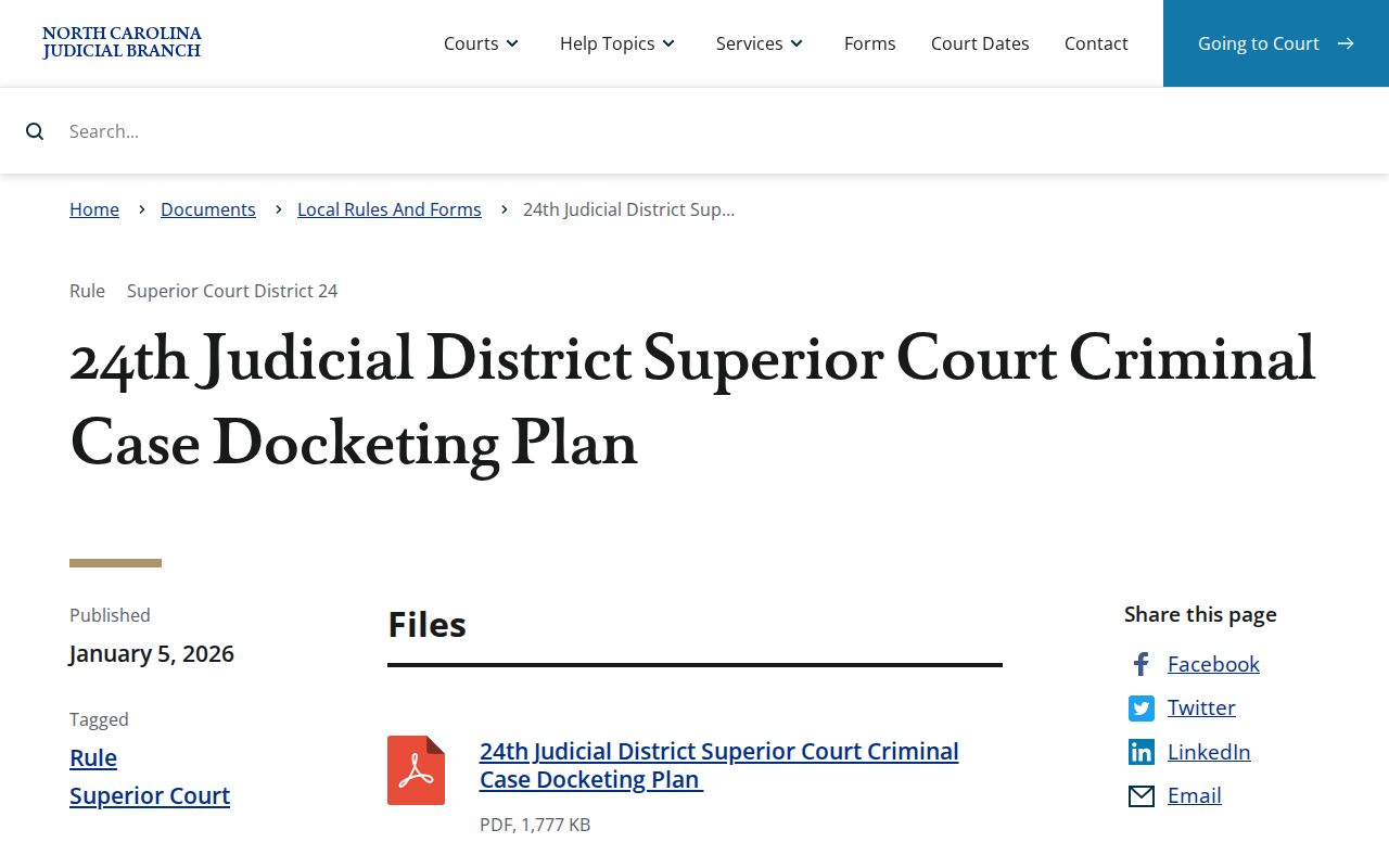 Official Guilford Superior Court criminal docketing plan page