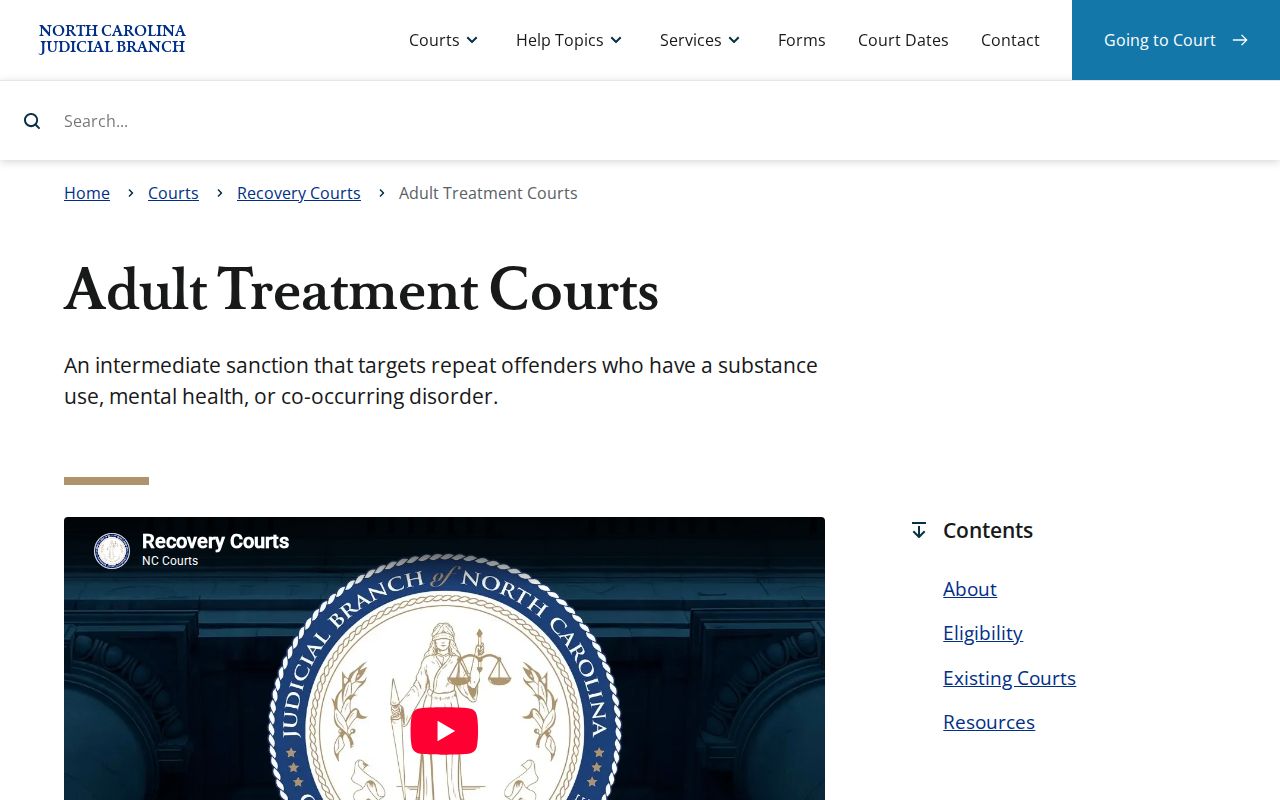 North Carolina Adult Treatment Court page listing Guilford program information