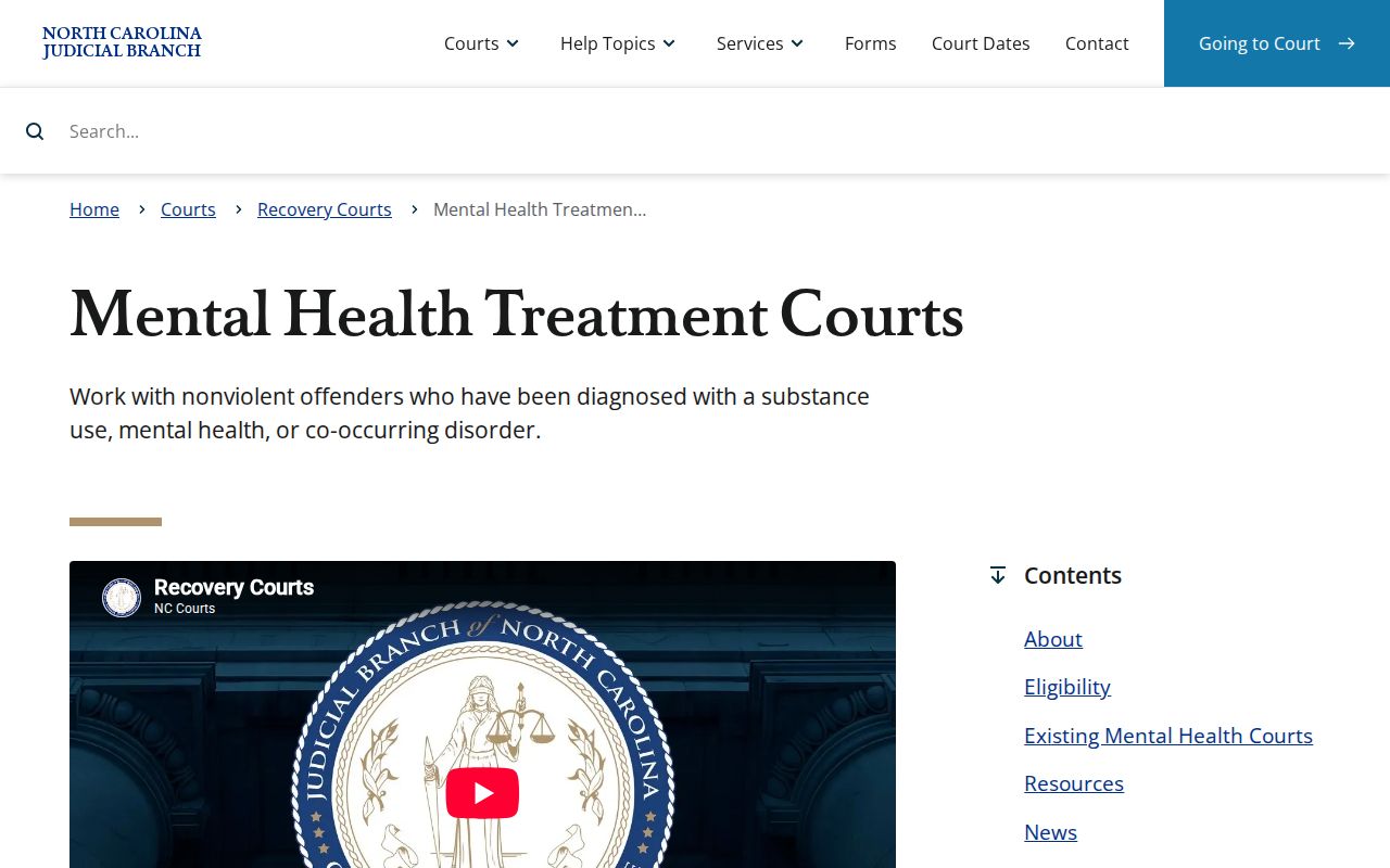 North Carolina Mental Health Court page listing Guilford program information