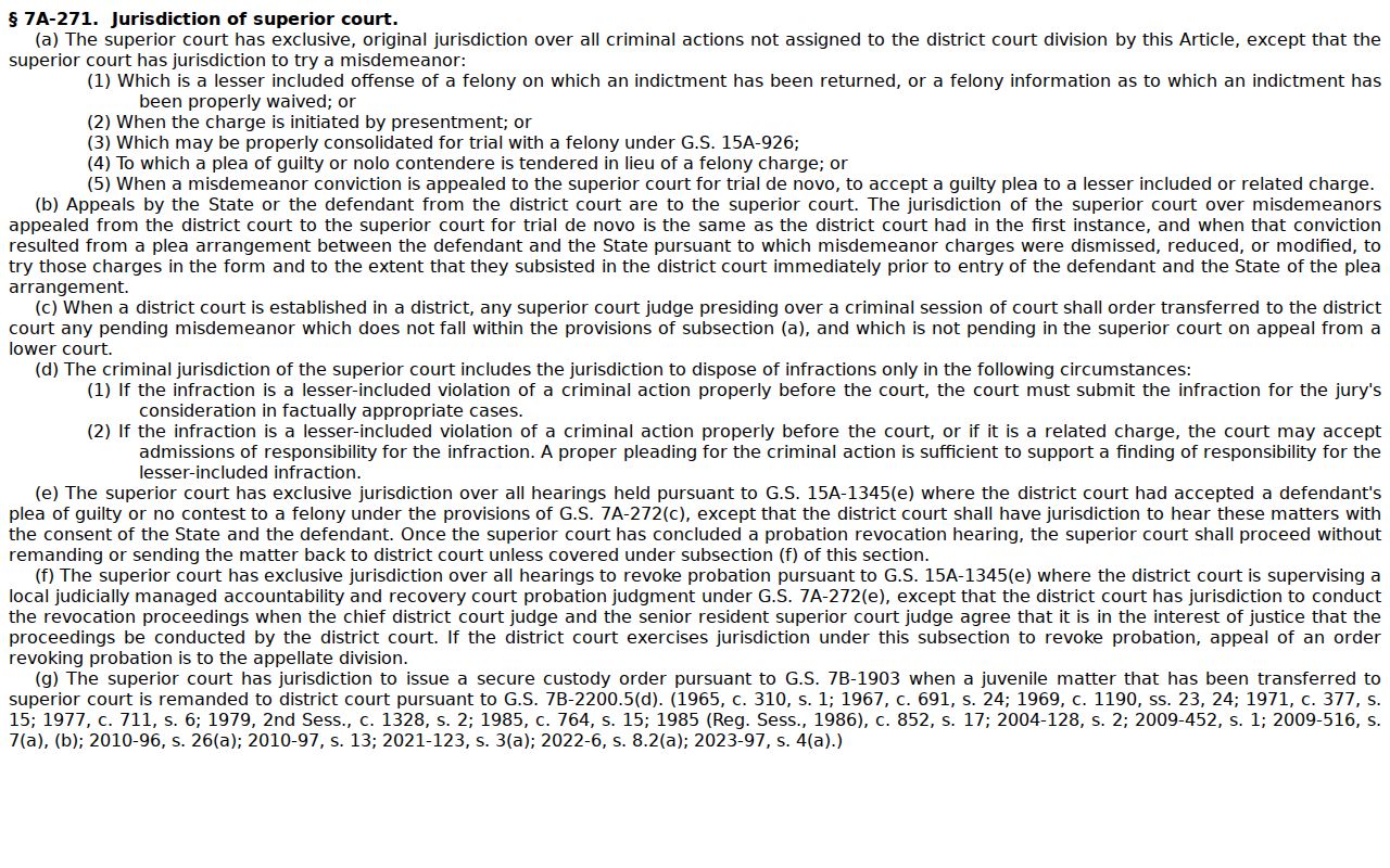 North Carolina statute page on District Court criminal appeals