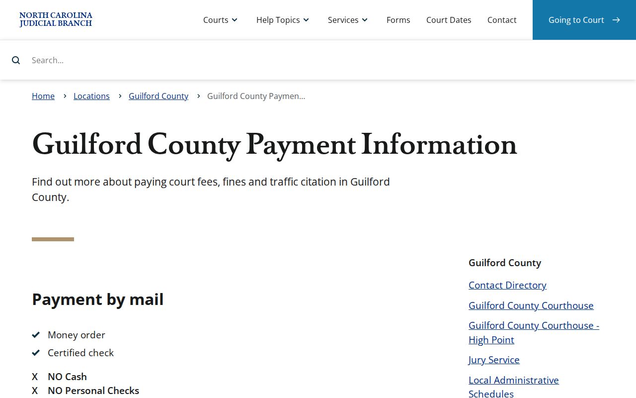 Official Guilford County court payment information page